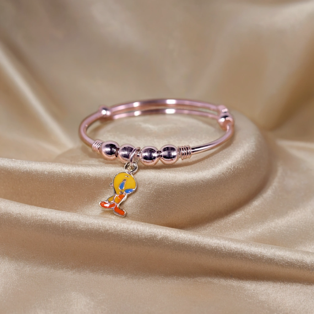 Tweety Toon Bliss Silver Kada for Kids (Pair-Set of Two) - Pure 925 Silver
