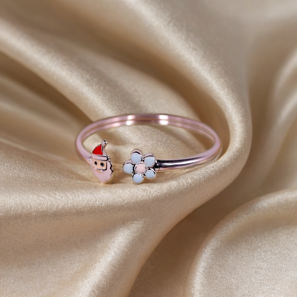 Jolly Santa floral Silver Kada for Kids (Pair-Set of Two) - Pure 925 Silver