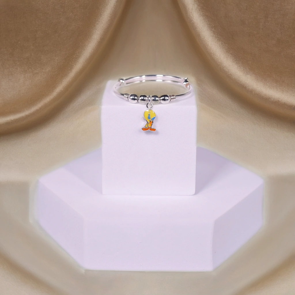 Tweety Toon Bliss Silver Kada for Kids (Pair-Set of Two) - Pure 925 Silver - Image 3