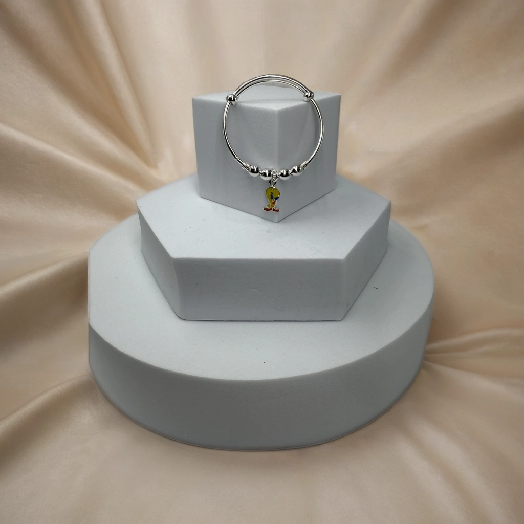 Tweety Toon Bliss Silver Kada for Kids (Pair-Set of Two) - Pure 925 Silver - Image 2