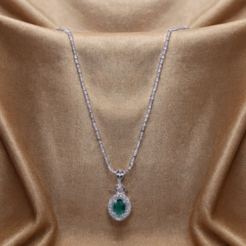 Emerald Twinkle Oval Necklace for Kids – Pure 925 Silver