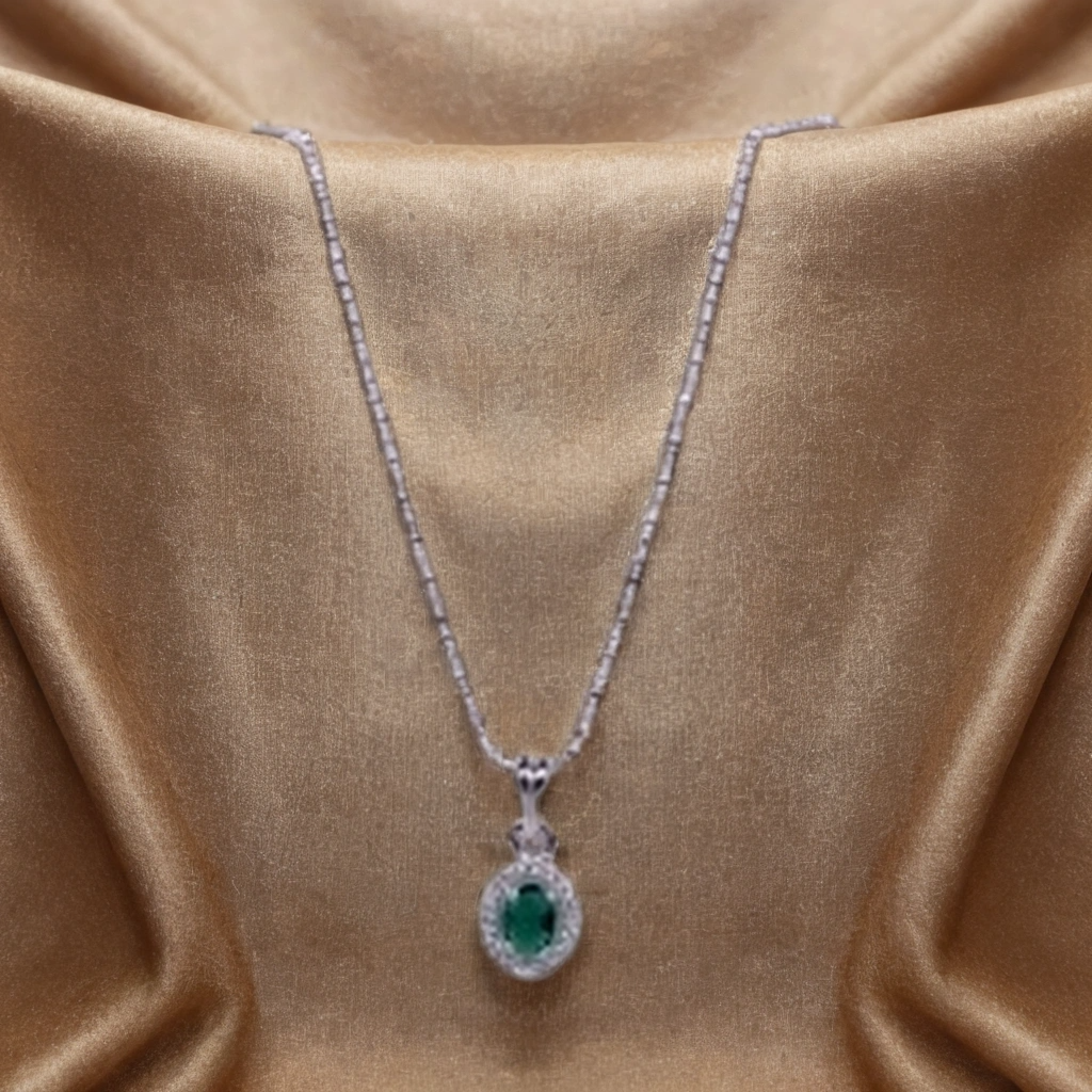 Emerald Twinkle Oval Necklace for Kids – Pure 925 Silver