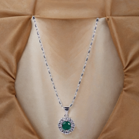 Emerald Twinkle Round Necklace for Kids – Pure 925 Silver