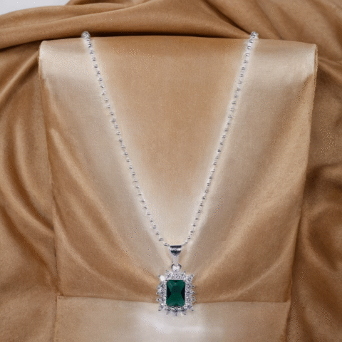 Emerald Twinkle Rectangle Necklace for Kids – Pure 925 Silver