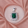 Emerald Twinkle Rectangle Pendant for Kids & Ladies – Pure 925 Silver