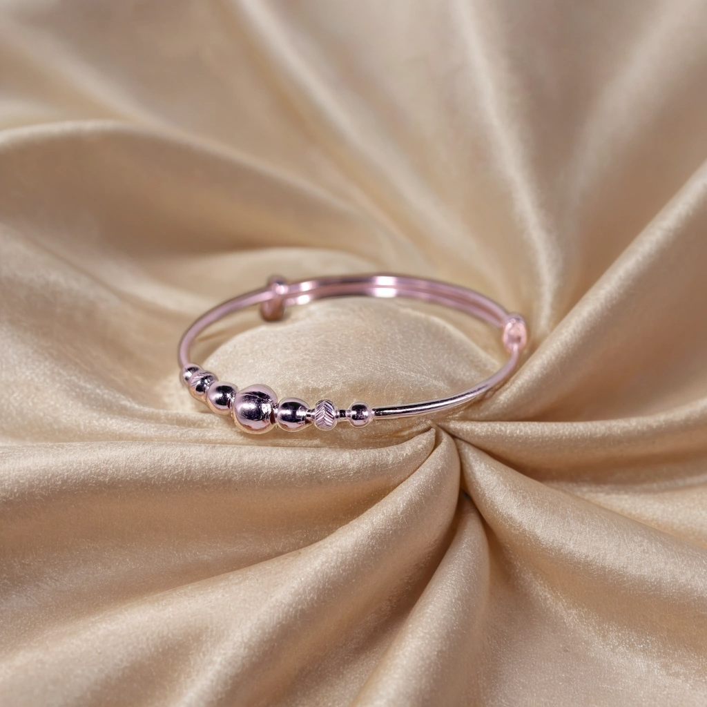 Shiny Beads Hoops Silver Kada for Kids (Pair-Set of Two) - Pure 925 Silver